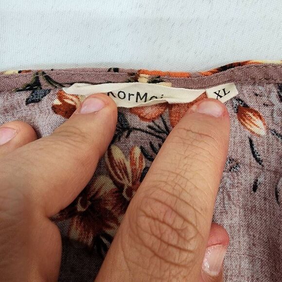 Women's Size XL Blush Pink Floral Print Hi Low Maxi Dress Long-Sleeve Elastic Wa - Picture 4 of 5